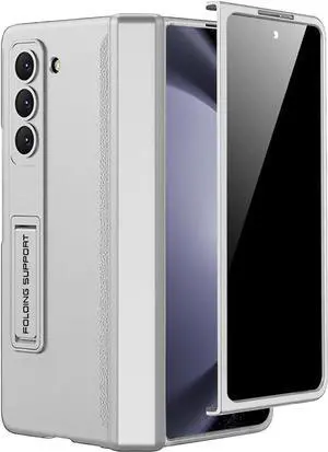 WERLEO Case for Samsung Galaxy Z Fold 5 with Privacy Screen Protector, [Anti Spy] Built-in Adjustable Kickstand & Magnetic Hinge Protection Full-Body Protective Case for Galaxy Z Fold 5 5G Silver
