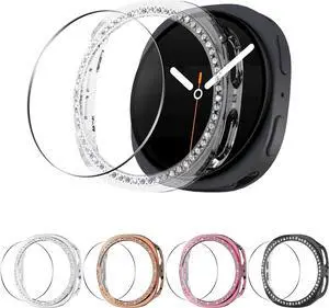 WERLEO 5+5 Pack Bling Case for Samsung Galaxy Watch 8 44mm Screen Protector, Hard PC Bumper Cover with Tempered Glass, All-around Shiny Rhinestone Case for Samsung Watch 8 44mm Only