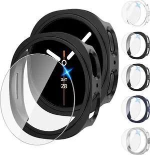 WERLEO [5+5Pack] for Samsung Galaxy Watch 8 Screen Protector Case 40mm Accessories, Hard PC Bumper/HD Anti-Fog Tempered Glass Protective Film, Face Cover Set, Galaxy Watch 8 Case for Women Men