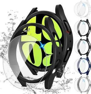 WERLEO [5+5Pack for Samsung Galaxy Watch 6 Screen Protector Case 44mm Accessories, Hard PC Bumper/HD Anti-Fog Tempered Glass Protective Film, Face Cover Set, Galaxy Watch 6 Case for Women Men