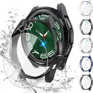 WERLEO [5+5Pack for Samsung Galaxy Watch 6 Classic Screen Protector Case 43mm, Hard PC Bumper/HD Anti-Fog Tempered Glass Protective Film, Face Cover Set, Galaxy Watch 6 Classic Case for Women Men