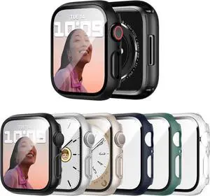 WERLEO 6 Pack Case with Tempered Glass Screen Protector for Apple Watch Series 3 Series 2 Series 1 38mm, Ultra-Thin Scratch Resistant Full Protective Hard PC Bumper Cover for iWatch 38mm Accessories