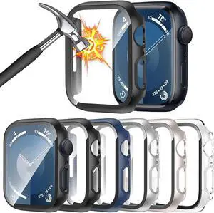 WERLEO [6 Pack] for Apple Watch Case 45mm Series 9 8 7 Screen Protector, Ultra-Thin Tempered Glass Full Coverage Hard PC Protective Face Cover for iWatch 45 mm