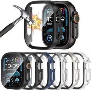 WERLEO [6 Pack] Case for Apple Watch Ultra 2/Ultra 49mm Screen Protector, Ultra-Thin Tempered Glass, Full Coverage Scratch-Resistant Hard PC Protective Cover for iWatch 49mm