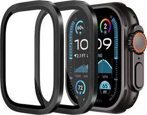 WERLEO 2 Pack  Screen Protectors for Apple Watch Ultra 2/Ultra 49mm, Waterproof Titanium Matel Frame Keep Original Touch Sensitive 9H Tempered Glass Protective Film for iWatch 49mm