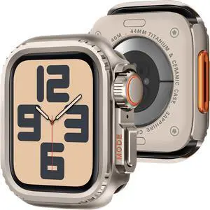 WERLEO 2 in 1 Metal Case Compatible with Apple Watch Series 6/Series5/Series4/SE 44mm, Rugged Shockproof Metal Bumper Case with Back Cover for iWatch 44mm Titanium