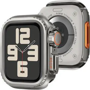 WERLEO 2 in 1 Metal Case Compatible with Apple Watch Series 6/Series5/Series4/SE 44mm, Rugged Shockproof Metal Bumper Case with Back Cover for iWatch 44mm Grey