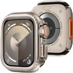 WERLEO 2 in 1 Metal Case Compatible with Apple Watch Series 9/Series 8/Series 7 45mm, Rugged Shockproof Metal Bumper Case with Back Cover for iWatch 45mm Titanium