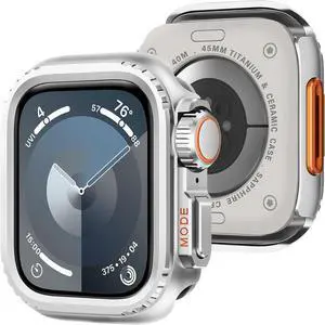 WERLEO 2 in 1 Metal Case Compatible with Apple Watch Series 9/Series 8/Series 7 45mm, Rugged Shockproof Metal Bumper Case with Back Cover for iWatch 45mm Silver