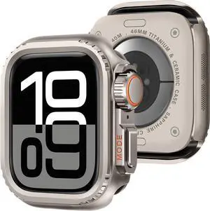 WERLEO 2 in 1 Metal Case Compatible with Apple Watch Series 10 46mm, Rugged Shockproof Metal Bumper Case with Back Cover for iWatch 46mm Titanium
