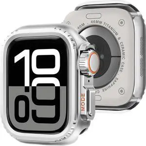 WERLEO 2 in 1 Metal Case Compatible with Apple Watch Series 10 46mm, Rugged Shockproof Metal Bumper Case with Back Cover for iWatch 46mm Silver