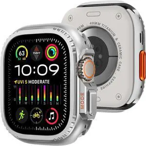 WERLEO 2 in 1 Metal Case Compatible with Apple Watch Ultra 2/Ultra 49mm, Rugged Shockproof Metal Bumper Case with Back Cover for iWatch 49mm Silver
