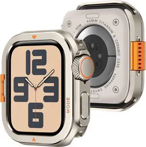WERLEO Metal Case Compatible with Apple Watch Series 6/SE/5/4 44mm with Back Cover, Rugged Protective Bumper Cover for iWatch 44mm Titanium