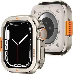 WERLEO Metal Case Compatible with Apple Watch Series 9/8/7 45mm with Back Cover, Rugged Protective Bumper Cover for iWatch 45mm Titanium
