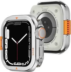 WERLEO Metal Case Compatible with Apple Watch Series 9/8/7 45mm with Back Cover, Rugged Protective Bumper Cover for iWatch 45mm Silver