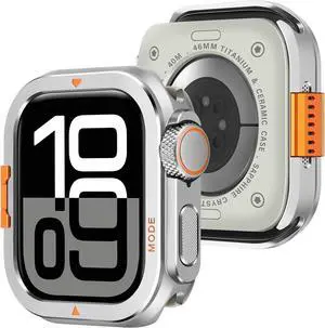 WERLEO Metal Case Compatible with Apple Watch Series 10 46mm with Back Cover, Rugged Protective Bumper Cover for iWatch 46mm Silver