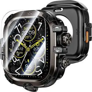 WERLEO [2 in 1] Case for Apple Watch Ultra 2 Ultra 49mm with Tempered Glass Screen Protector Waterproof Cover, 360° Protective Rugged Metal & PC Bumper for iWatch, 49mm