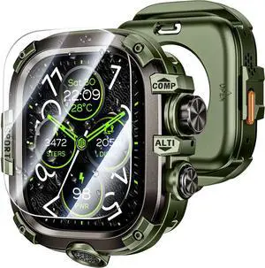 WERLEO [2 in 1] Case for Apple Watch Ultra 2 Ultra 49mm with Tempered Glass Screen Protector Waterproof Cover, 360° Protective Rugged Metal & PC Bumper for iWatch, 49mm Green