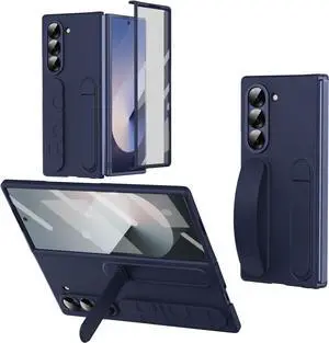 WERLEO Case for Samsung Galaxy Z Fold 7 with Wristband Stand, Bulit-in Screen & Lens Protector Shockproof Full Body Drop Fall Protection Cover Blue