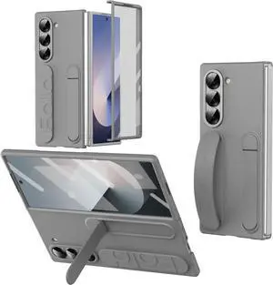 WERLEO Case for Samsung Galaxy Z Fold 7 with Wristband Stand, Bulit-in Screen & Lens Protector Shockproof Full Body Drop Fall Protection Cover Grey