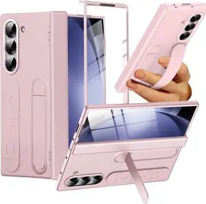 WERLEO Case for Samsung Galaxy Z Fold 7 with Wrist Strap Kickstand & Screen Protector, Shock-Absorption Hinge Protector for Galaxy Z Fold 7 Shockproof Phone Cover Pink