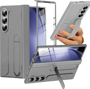 WERLEO Case for Samsung Galaxy Z Fold 7 with Wrist Strap Kickstand & Screen Protector, Shock-Absorption Hinge Protector for Galaxy Z Fold 7 Shockproof Phone Cover Grey
