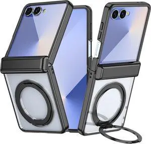 WERLEO Case for Galaxy Z Flip 7, Compatible with MagSafe, Built-in Kickstand & Screen Protector & Hinge Protection, Slim Protective Phone Case Plating Cover for Samsung Galaxy Z Flip 7 Black