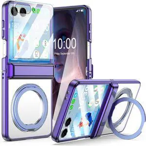 WERLEO Case for Galaxy Z Flip 7, Compatible with MagSafe, Built-in Kickstand & Screen Protector & Hinge Protection, Slim Protective Phone Case Plating Cover for Samsung Galaxy Z Flip 7 Purple