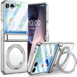 WERLEO Case for Galaxy Z Flip 7, Compatible with MagSafe, Built-in Kickstand & Screen Protector & Hinge Protection, Slim Protective Phone Case Plating Cover for Samsung Galaxy Z Flip 7 Silver