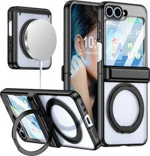 WERLEO Case for Galaxy Z Flip 7 FE/Flip 6/5, Compatible with MagSafe, Built-in Kickstand & Screen Protector & Hinge Protection, Protective Phone Case Plating Cover for Samsung Galaxy Z Flip 7 FE/6/5