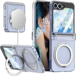 WERLEO Case for Galaxy Z Flip 7 FE/Flip 6/5, Compatible with MagSafe, Built-in Kickstand & Screen Protector & Hinge Protection, Protective Phone Case Plating Cover for Samsung Galaxy Z Flip 7 FE/6/5