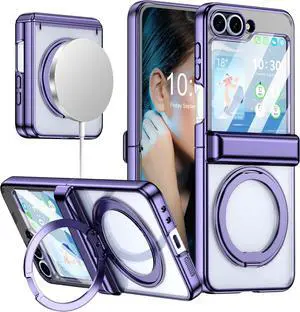WERLEO Case for Galaxy Z Flip 7 FE/Flip 6/5, Compatible with MagSafe, Built-in Kickstand & Screen Protector & Hinge Protection, Protective Phone Case Plating Cover for Samsung Galaxy Z Flip 7 FE/6/5