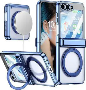 WERLEO Case for Galaxy Z Flip 7 FE/Flip 6/5, Compatible with MagSafe, Built-in Kickstand & Screen Protector & Hinge Protection, Protective Phone Case Plating Cover for Samsung Galaxy Z Flip 7 FE/6/5