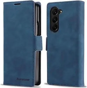WERLEO Case for Samsung Galaxy Z Fold 7 Premium PU Leather Phone Cover with Card Holder Stand, Shockproof Flip Wallet Cover Blue