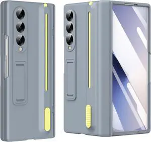WERLEO Case for Samsung Galaxy Z Fold 3 with S Pen Holder and Stylus & Invisible Kickstand, Full Body Hinge Built-in Screen Protector Fold3 Phone Cover for Samsung Z Fold 3 Case with S Pen Slot Grey