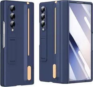 WERLEO Case for Samsung Galaxy Z Fold 3 with S Pen Holder and Stylus & Invisible Kickstand, Full Body Hinge Built-in Screen Protector Fold3 Phone Cover for Samsung Z Fold 3 Case with S Pen Slot Blue