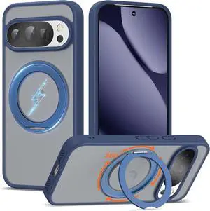WERLEO Compatible with Google Pixel 10/Pixel 10 Pro Case with 360° Magnetic Ring Stand [Compatible with Mag-Safe] Shockproof Translucent Phone Case 6.3" for Women Men Blue