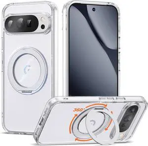 WERLEO Compatible with Google Pixel 10/Pixel 10 Pro Case with 360° Magnetic Ring Stand [Compatible with Mag-Safe] Shockproof Translucent Phone Case 6.3" for Women Men Clear