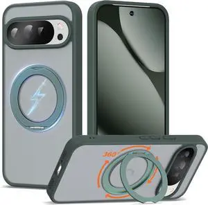 WERLEO Compatible with Google Pixel 9 Pro XL/Pixel 10 Pro XL Case with 360° Magnetic Ring Stand [Compatible with Mag-Safe] Shockproof Translucent Phone Case 6.8" for Women Men Dark Green