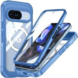 Magnetic Case for Google Pixel 10 / Pixel 10 Pro, Compatible MagSafe, 360 Degree Full Cover Built-in Screen Protector and Camera Protector,Full Body Phone Cover for Pixel 10 / Pixel 10 Pro 6.3" Blue