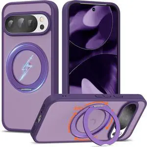 WERLEO Compatible with Google Pixel 9/Pixel 9 Pro Case with 360° Magnetic Ring Stand [Compatible with Mag-Safe] Shockproof Translucent Phone Case for Google Pixel 9/Pixel 9 Pro 6.3" Purple