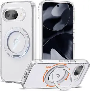 WERLEO Compatible with Google Pixel 9a Case with 360° Magnetic Ring Stand [Compatible with Mag-Safe] Shockproof Translucent Phone Case for Google Pixel 9a 6.3" Clear