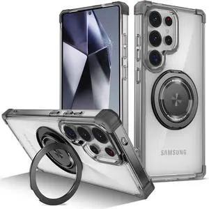 WERLEO Case for Samsung Galaxy S25 Ultra 2025 [Compatible with Magsafe] [with 360° Rotatable Magnetic Ring Stand] Heavy Duty Millitary-Grade Clear Phone Case for Samsung S25 Ultra 6.9"
