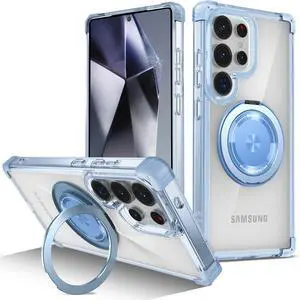 WERLEO Case for Samsung Galaxy S25 Ultra 2025 [Compatible with Magsafe] [with 360° Rotatable Magnetic Ring Stand] Heavy Duty Millitary-Grade Clear Phone Case for Samsung S25 Ultra 6.9" Blue
