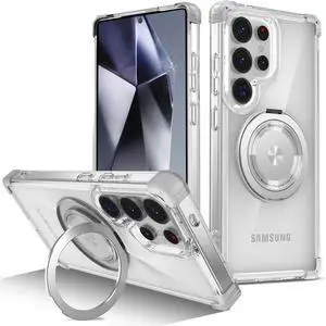 WERLEO Case for Samsung Galaxy S25 Ultra 2025 [Compatible with Magsafe] [with 360° Rotatable Magnetic Ring Stand] Heavy Duty Millitary-Grade Clear Phone Case for Samsung S25 Ultra 6.9" Clear