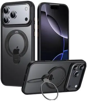 WERLEO Magnetic Ring Case Compatible with iPhone 17 Pro 360° Rotatable Case Compatible with MagSafe Invisible Stand Translucent Matte Shockproof Cover