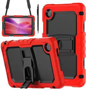 Case for Lenovo Tab One 8.7 inch 2025 / Tab K9 8.7" 2025 TB305XU TB305FU, Heavy Duty Rugged Shockproof Drop Protection Cover with 360 Rotatable Stand, Hand Strap & Shoulder Strap, Stylus Pen Red