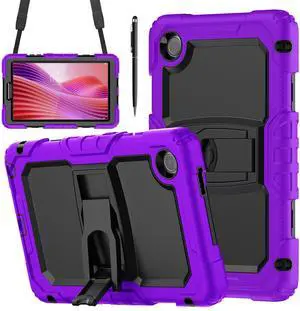Case for Lenovo Tab One 8.7 inch 2025 / Tab K9 8.7" 2025 TB305XU TB305FU, Heavy Duty Rugged Shockproof Drop Protection Cover with 360 Rotatable Stand, Hand Strap & Shoulder Strap, Stylus Pen Purple