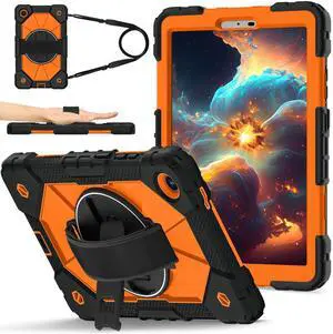 WERLEO Shockproof Protective Case for Lenovo Tab One 8.7 inch 2025 / Tab K9 8.7" 2025 TB305XU TB305FU Tablet Cover with Pencil Holder Rotatable Kickstand Hand/Shoulder Strap Orange