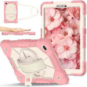 WERLEO Shockproof Protective Case for Lenovo Tab One 8.7 inch 2025 / Tab K9 8.7" 2025 TB305XU TB305FU Tablet Cover with Pencil Holder Rotatable Kickstand Hand/Shoulder Strap Rose Gold